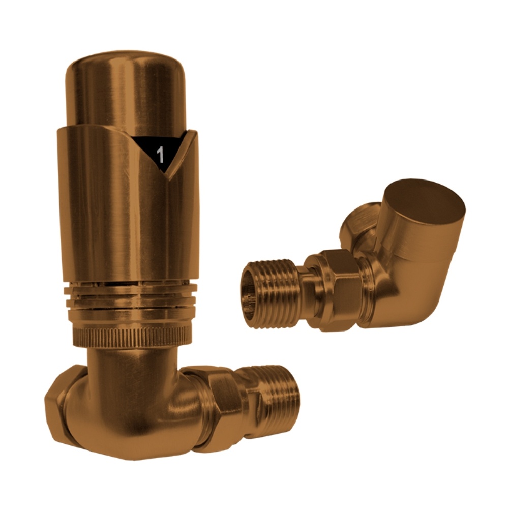 Product Cut out image of the Abacus Ultima Brushed Bronze Coner Thermostatic Radiator Valves
